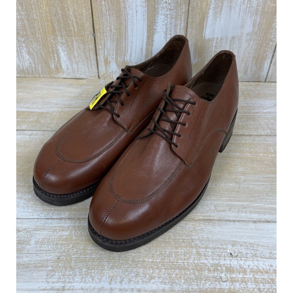 NWT Hitchcock Mens Brown Leather Oxfords Wide Width Size 9 Almond Hard Toe